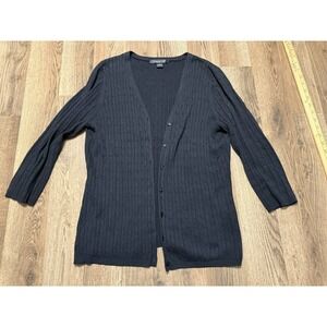 August Silk Sweater, Women's Size Large, Black, Button Up Cardigan, Ribbed